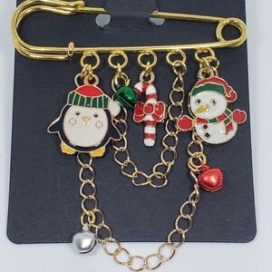 Handmade Christmas Holiday Penguin Snowman Brooch